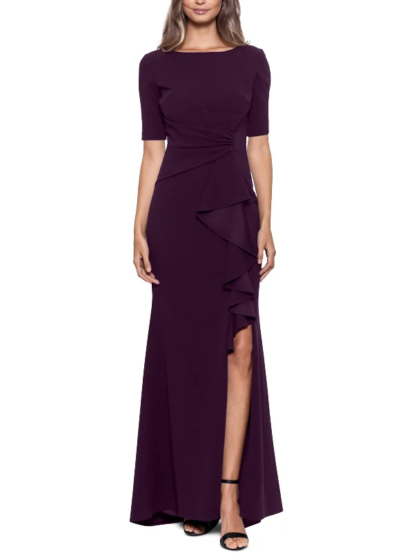 Bodycon Sequin Party Dress for Bold Statement -Petites Womens Ruched Boatneck Evening Dress