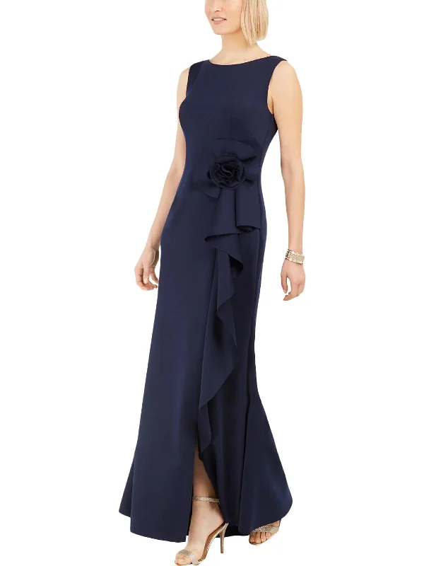 Women's Floral Backless Maxi Dress-Petites Womens Ruffled Long Maxi Dress