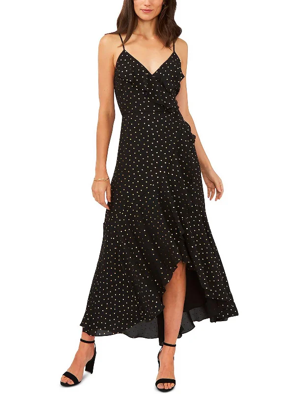 Satin Wrap Dress for Holiday -Comfortable Wrap Dress -Petites Womens Ruffled Long Wrap Dress Satin Wrap Dress for Holiday -Comfortable Wrap Dress -Petites Womens Ruffled Long Wrap Dress