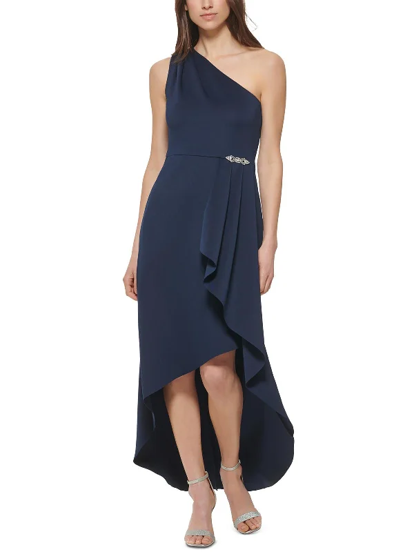 Satin Skater Party Dress for Playful Style -Petites Womens Ruffled Maxi Evening Dress