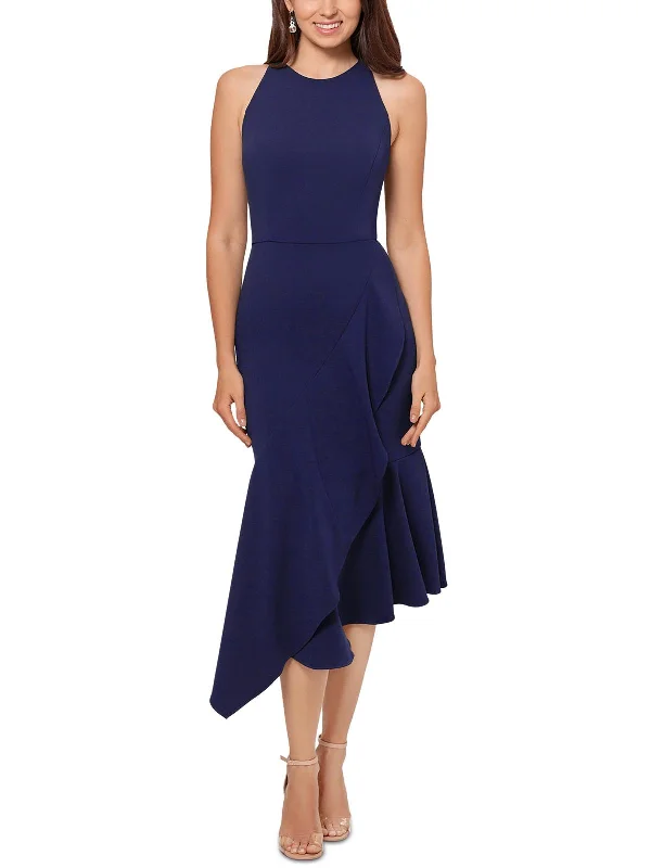 Sleek Metallic Party Dress for Night Event -Petites Womens Semi-Formal Midi Cocktail And Party Dress