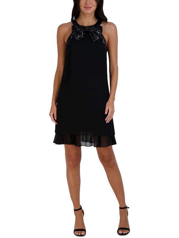 Open Back Satin Party Dress for Elegant Look -Petites Womens Sequined Mini Cocktail and Party Dress