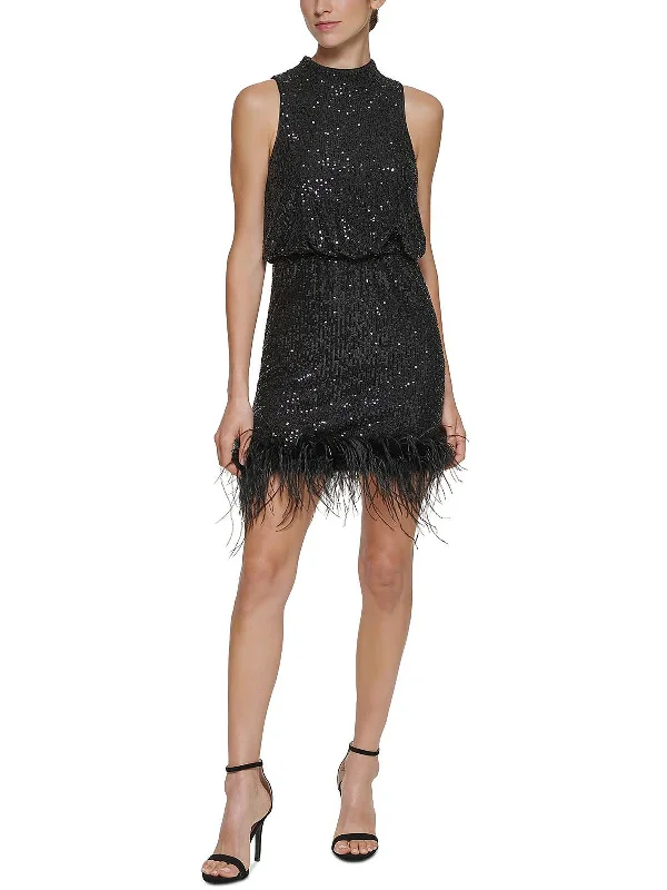 Silk Party Dress for Night Out -Petites Womens Sequined Mini Cocktail and Party Dress
