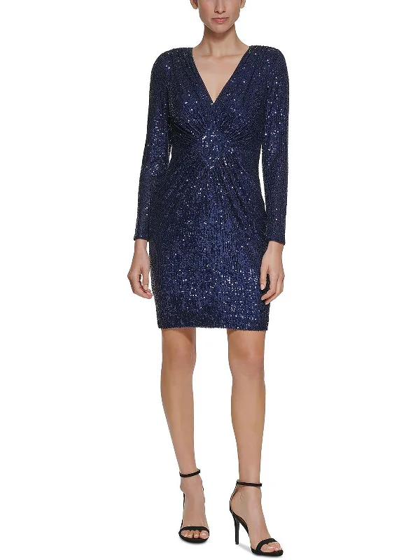 Lacy Party Dress for Soft, Feminine Style -Petites Womens Sequined V-Neck Cocktail and Party Dress