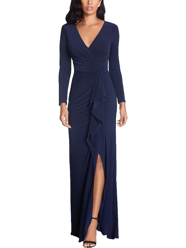 Soft Pleated Party Dress for Stylish Night -Petites Womens Surplice Long Evening Dress