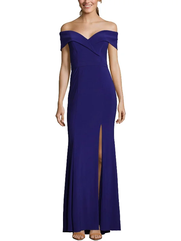 Ruffled Hem Party Dress for Cute Look -Petites Womens Sweetheart Off-The-Shoulder Evening Dress Ruffled Hem Party Dress for Cute Look -Petites Womens Sweetheart Off-The-Shoulder Evening Dress