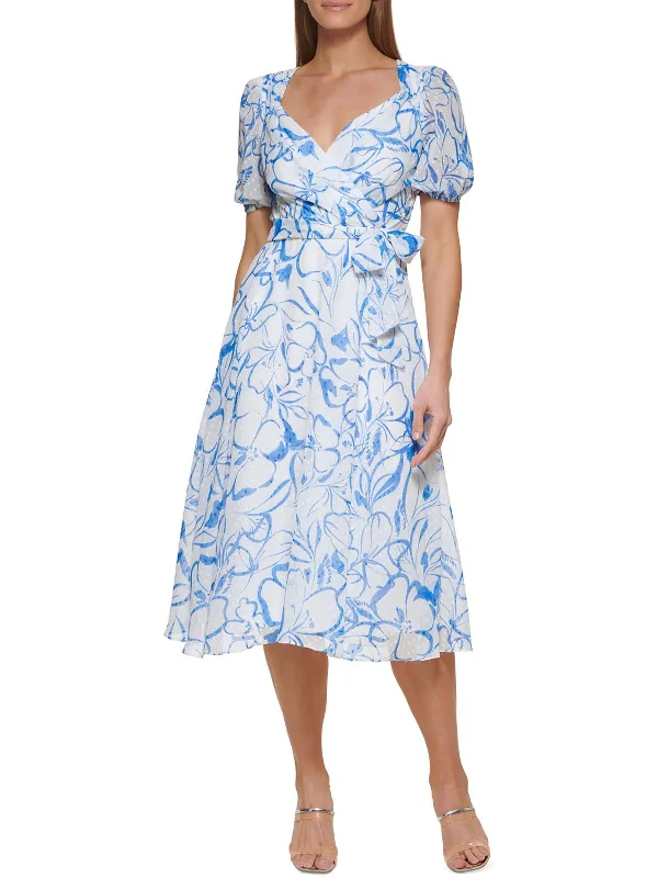 Flared Wrap Dress with Soft Fabric -Wrap Dress with Twisted Detail -Petites Womens V-Neck Midi Wrap Dress