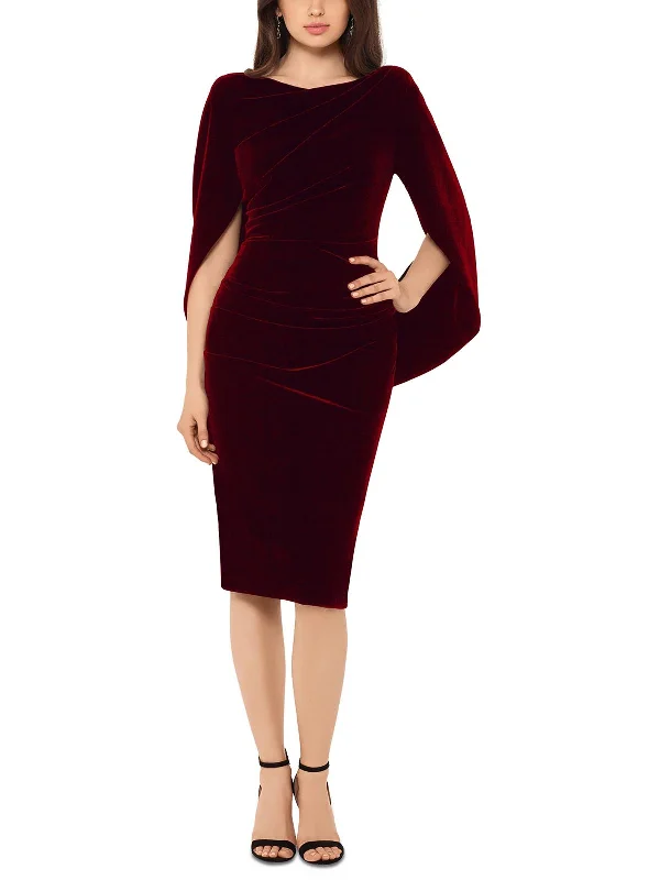 Ruffled Skirt Party Dress for Fun Style -Petites Womens Velvet Cape Sleeves Cocktail and Party Dress
