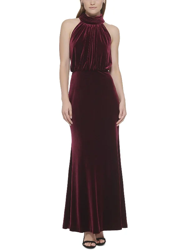 Ruffled Hem Party Dress for Cute Look -Petites Womens Velvet Long Evening Dress