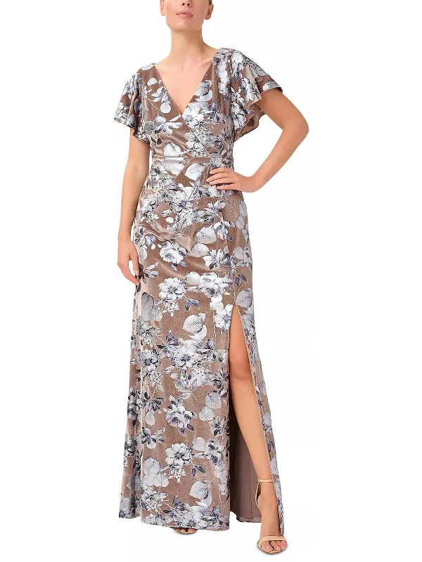 Long Sleeve Bodycon Party Dress for Sleek Look -Petites Womens Velvet Long Evening Dress