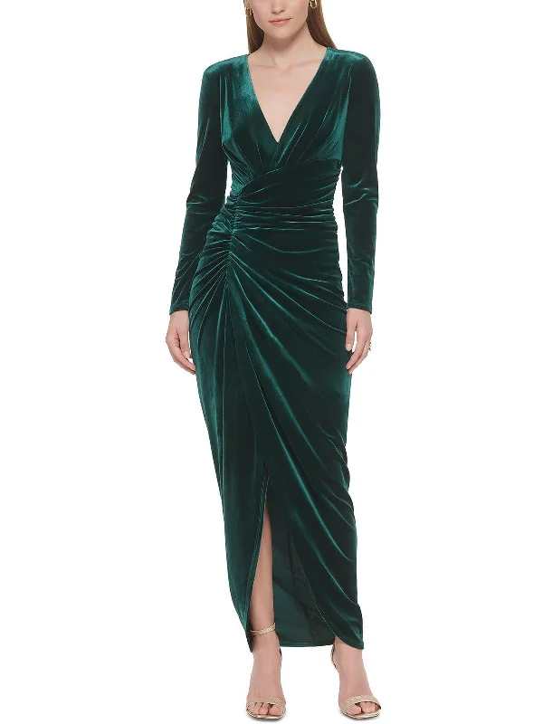 Chic Cold-Shoulder Party Dress for Evening Wear -Petites Womens Velvet Long Sleeves Evening Dress
