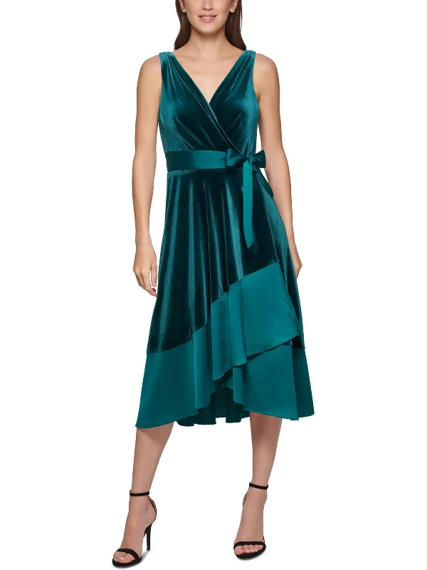 Embellished Party Dress for Special Occasion -Petites Womens Velvet Midi Cocktail and Party Dress