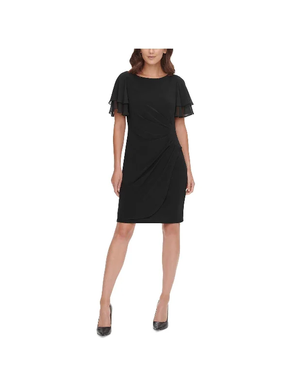 Bodycon Dress with Sheer Detail -Petites Womens Work Short Sheath Dress