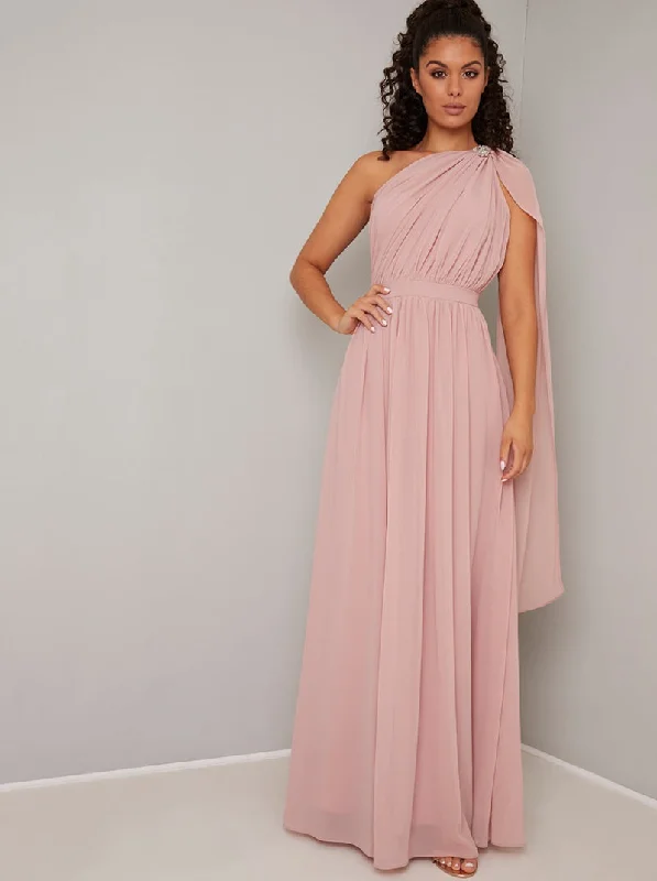Women's Off-the-shoulder Boho Maxi Dress-Petrina One Shoulder Embellished Maxi Dress