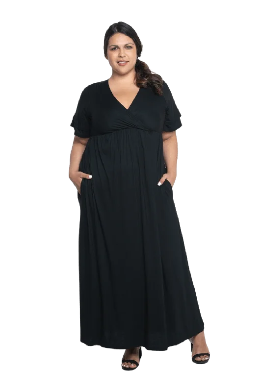 Women's Button Front Boho Maxi Dress-PHOEBE BREASTFEEDING MAXI DRESS BLACK