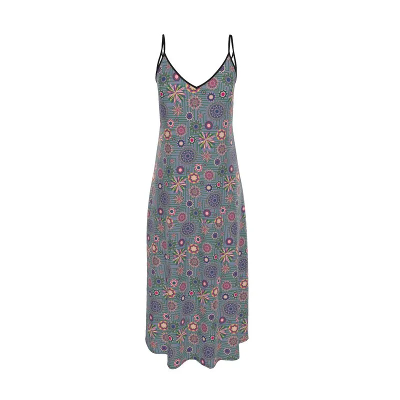 Slip Dress for Evening -Women's Casual Slip Dress -Pink blooms Slip Dress