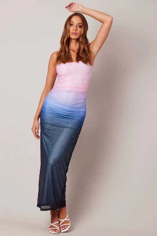 Plus Size A-line Bodycon Dress -Pink Bodycon Dress Ombre Singlet Maxi