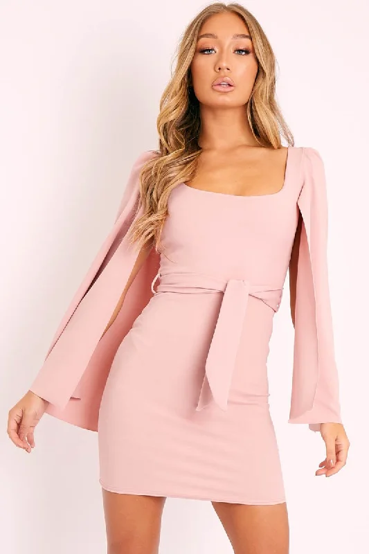 Yellow Floral Bodycon Dress -Pink Cape Sleeve Bodycon Dress - Fearne