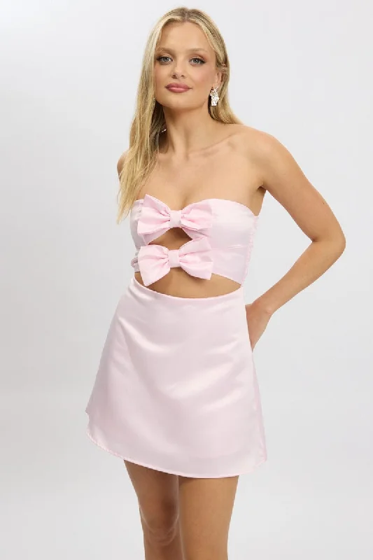 Green Floral Flare Dress -Pink Fit And Flare Dress Ribbon Detail