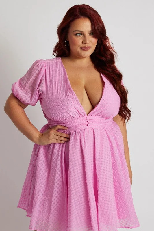 Lace-up Flare Dress -Pink Fit And Flare Dress Short Sleeve