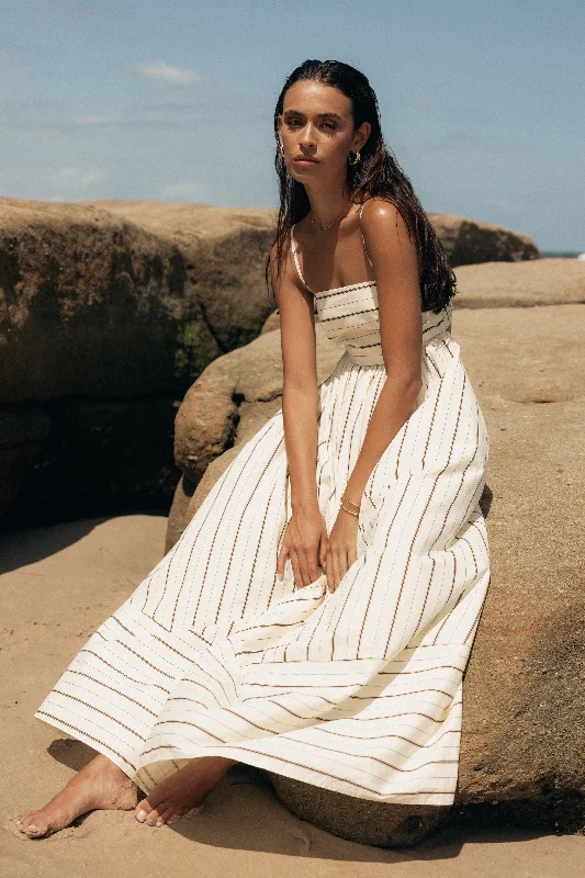 Women's Long-sleeve Maxi Dress-Pixie Maxi Dress - Beige Tan