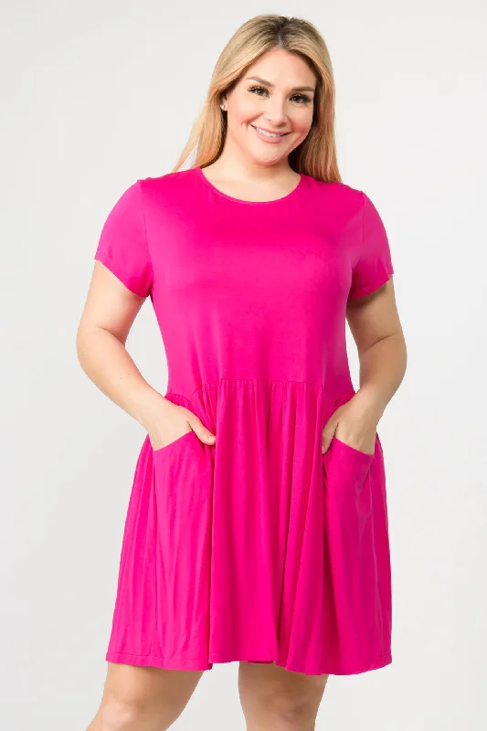 Doll Dress with Brocade Design -Plus Size Babydoll Dress with Pockets