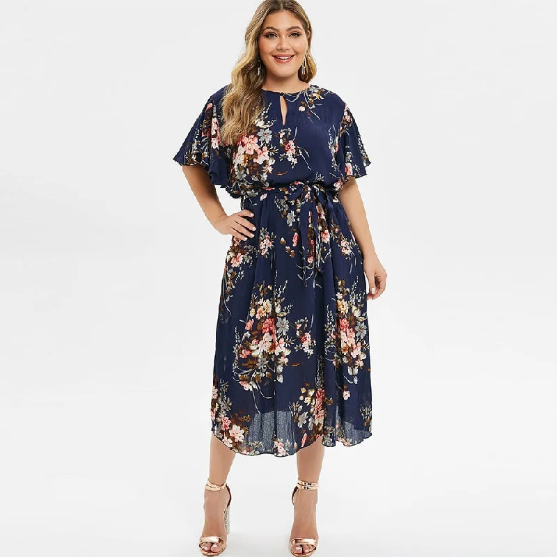 Stretchy Party Dress for Comfortable Fit -Plus Size Floral Print Bell Sleeve Midi Dress A-Line Short Sleeves Women Party Dress Bohemian Maxi Dress Holiady Vestido Stretchy Party Dress for Comfortable Fit -Plus Size Floral Print Bell Sleeve Midi Dress A-Line Short Sleeves Women Party Dress Bohemian Maxi Dress Holiady Vestido