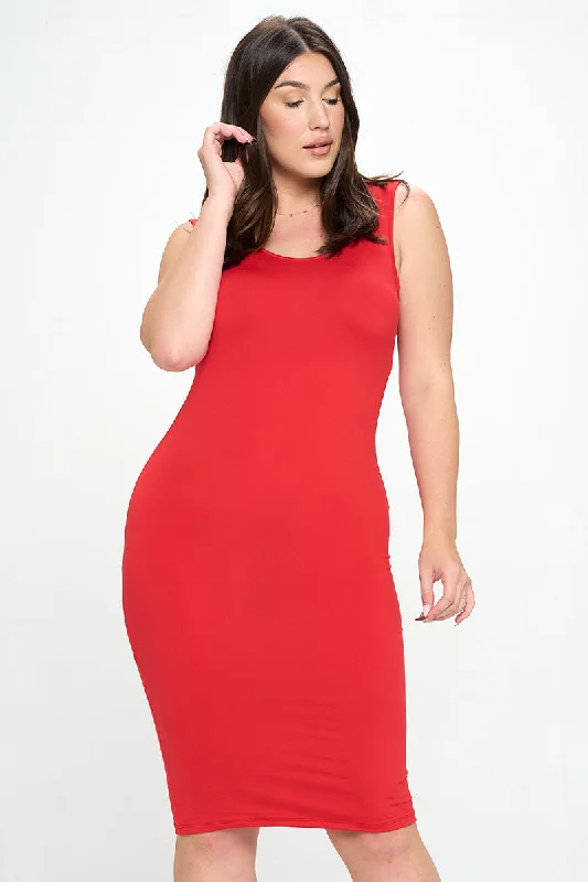 Mini Bodycon Dress with Sleeves -Plus Size Scoop Neck Midi Bodycon Dress