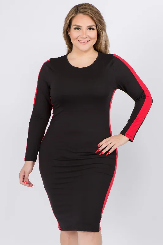 Women's Sexy Bodycon Dress for Summer -Plus Size Varsity Striped Bodycon Midi Dress