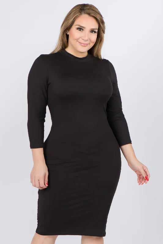 Women's Casual Bodycon Dress for Work -Plus Size Wild Card Mock Neck Bodycon Dress