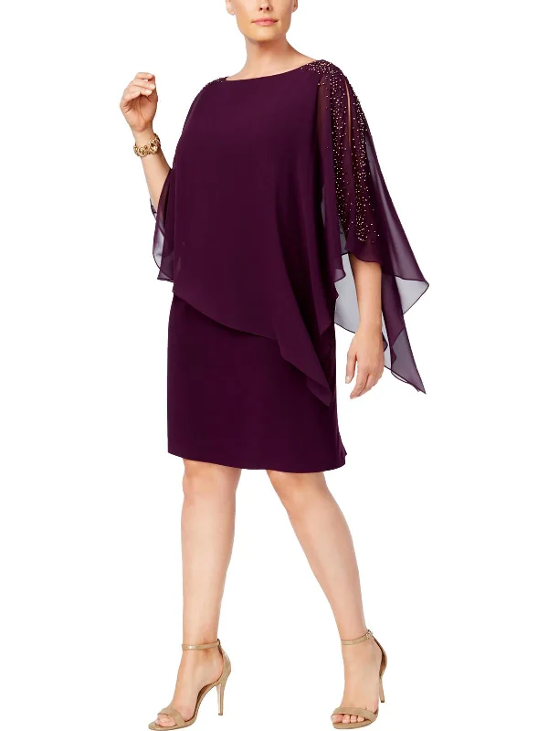 Plaid Party Dress for Casual Style -Plus Womens Beaded Knee-Length Cocktail and Party Dress