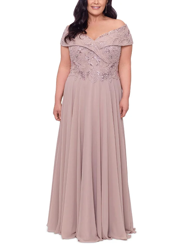Metallic Blue Party Dress for Chic Night -Plus Womens Beaded Long Evening Dress