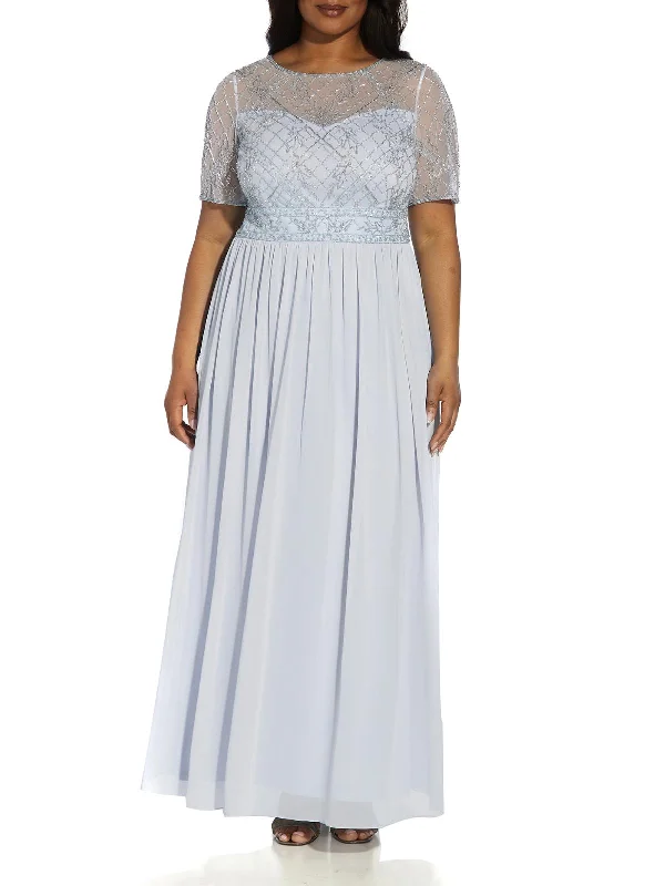 Short Sleeve Sequin Party Dress for Glamorous Appeal -Plus Womens Beaded Maxi Evening Dress