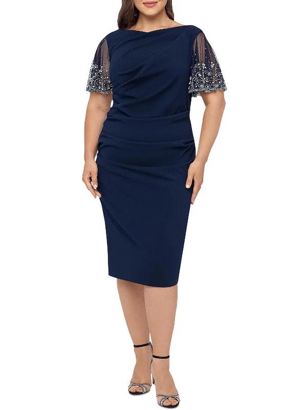 Tulle Party Dress for Fairytale Look -Plus Womens Beaded Midi Cocktail and Party Dress
