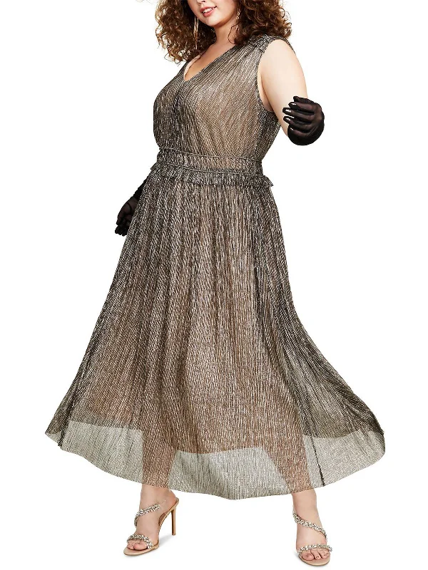 Lace Overlay Party Dress for Vintage Appeal -Plus Womens Chiffon Crinkle Evening Dress
