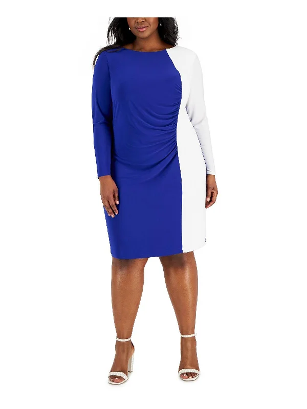 Women's Bodycon Dress with Sequin Detail -Plus Womens Colorblock Knee Sheath Dress