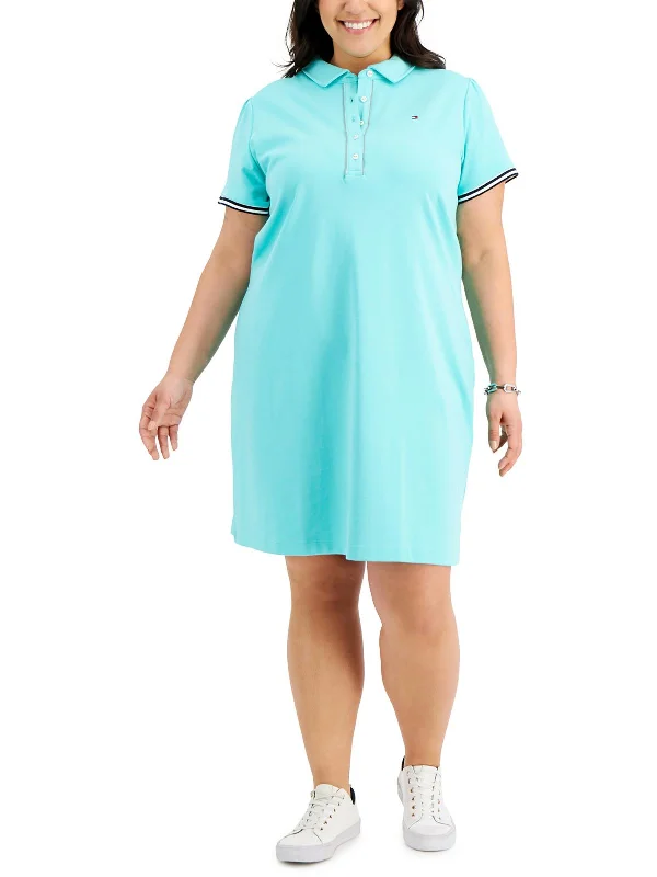 Women's Button-up Plaid Shirt Dress-Plus Womens Cotton Knee T-Shirt Dress