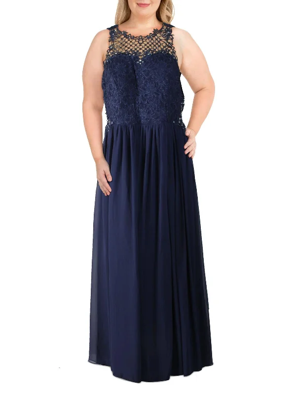 Floral Print Party Dress for Spring Events -Plus Womens Embellished Crochet Evening Dress