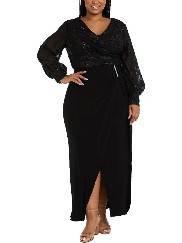 Ruffled Off-the-Shoulder Party Dress for Flirty Vibe -Plus Womens Embellished Maxi Evening Dress