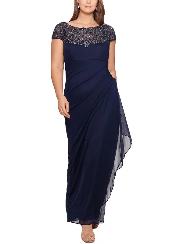 Off-the-Shoulder Sequin Party Dress -Plus Womens Embellished Maxi Evening Dress