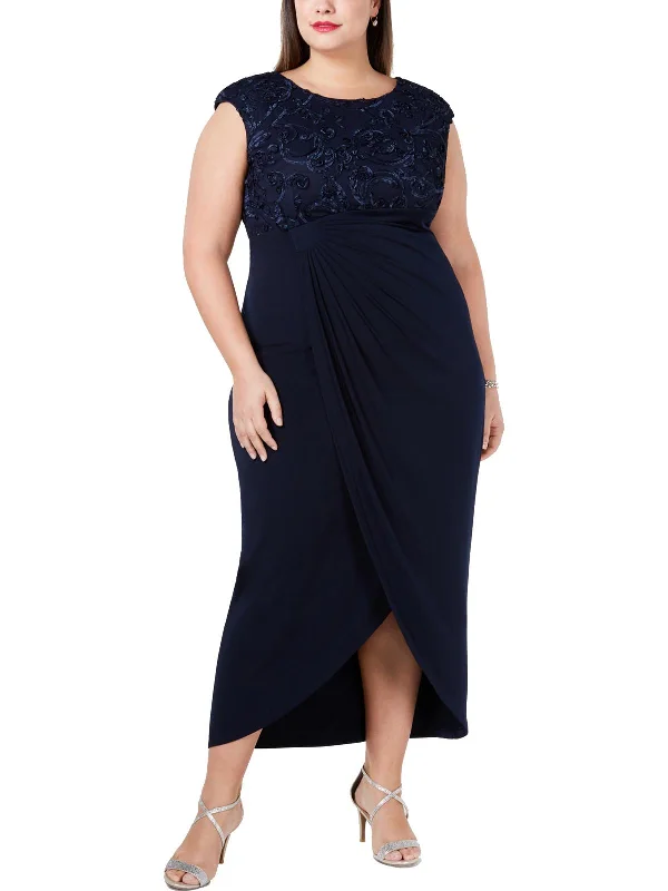 Simple Shift Party Dress for Casual Affair -Plus Womens Faux Wrap Soutache Evening Dress
