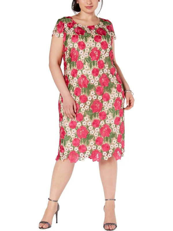 Bodycon Dress with V-neck -Plus Womens Floral Daytime Sheath Dress