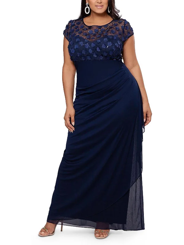 Floral Embroidered Party Dress for Feminine Touch -Plus Womens Floral Gathered Evening Dress Floral Embroidered Party Dress for Feminine Touch -Plus Womens Floral Gathered Evening Dress