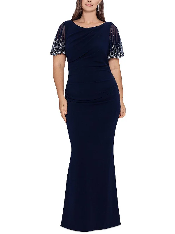 Structured Bodice Party Dress for Timeless Appeal -Plus Womens Gathered Maxi Evening Dress