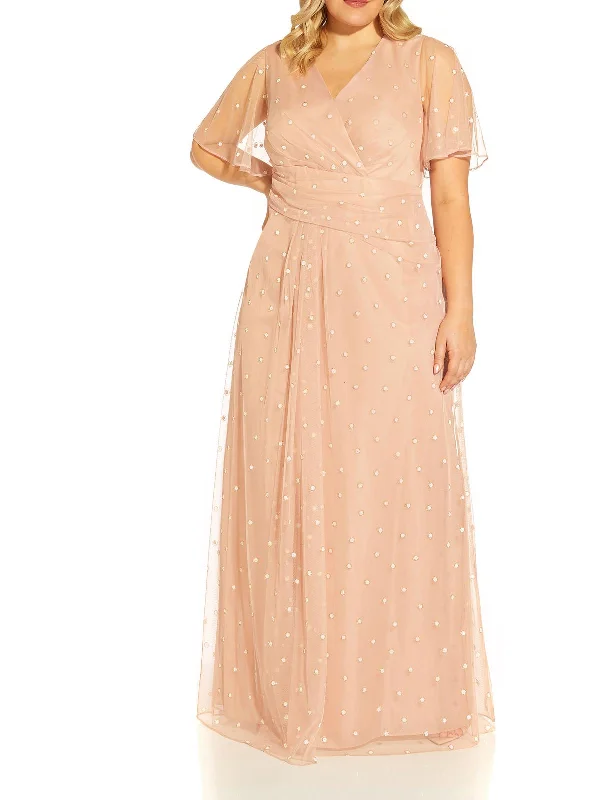 Long Sleeve Lace Party Dress for Winter Event -Plus Womens Glitter Maxi Evening Dress