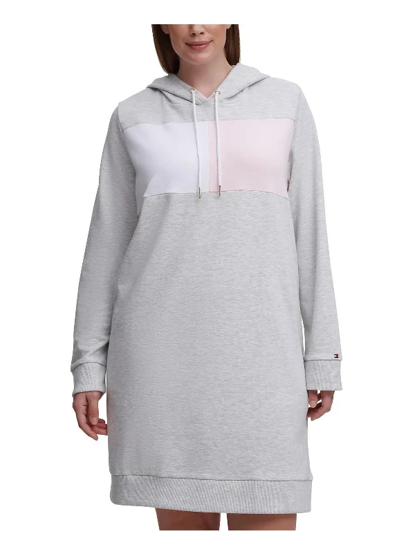 Cropped Shirt Dress-Plus Womens Hoodie Short Sweatshirt Dress