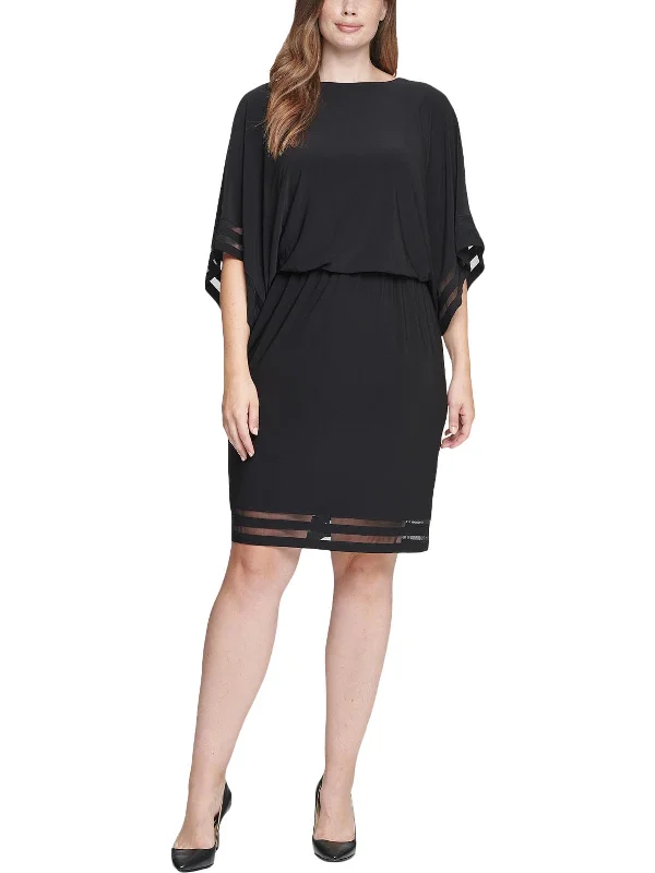 Off-White Party Dress for Classic Style -Plus Womens Illusion Trim Blouson Cocktail and Party Dress