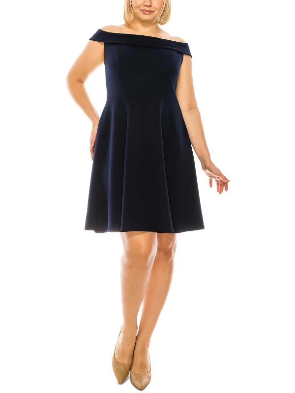 Simple Red Party Dress for Bold Statement -Plus Womens Knit Off-The-Shoulder Cocktail and Party Dress