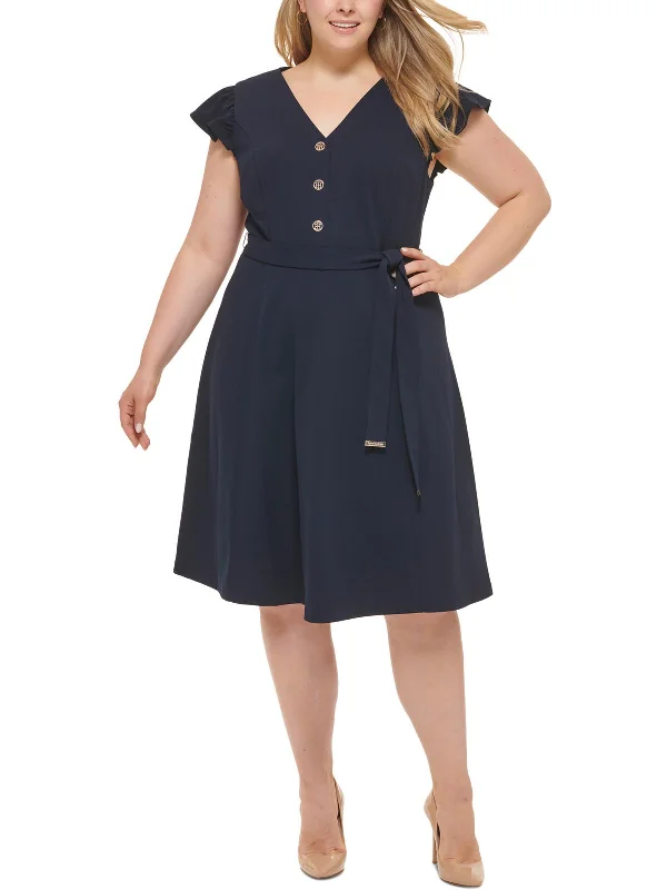 Skater Party Dress for Fun Style -Plus Womens Knit Ruffle Sleeves Cocktail and Party Dress Skater Party Dress for Fun Style -Plus Womens Knit Ruffle Sleeves Cocktail and Party Dress