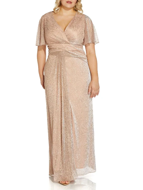 Romantic Lace Party Dress for Engagement Party -Plus Womens Metallic Draped Evening Dress